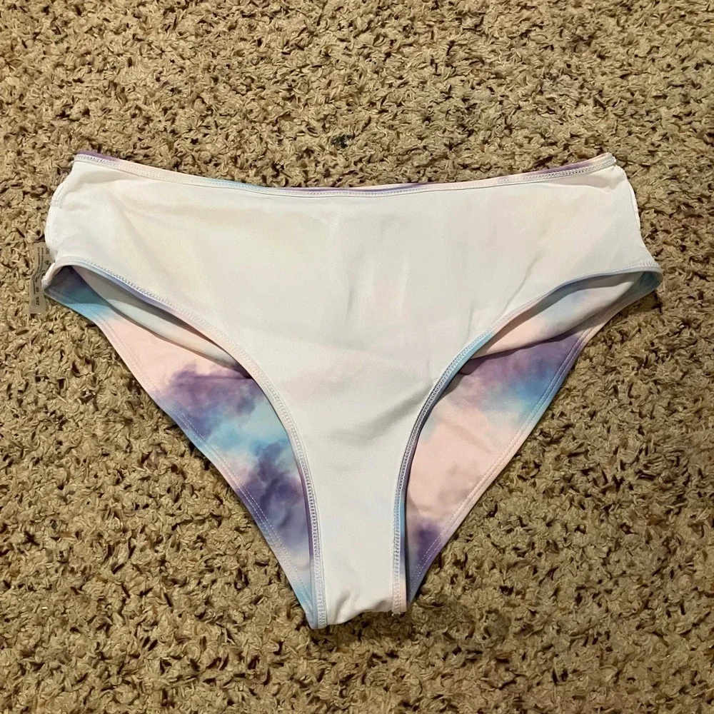 Tie Dye Pink Blue Purple‎ Roushed Bikini Swimsuit Bottoms Women's 2XL